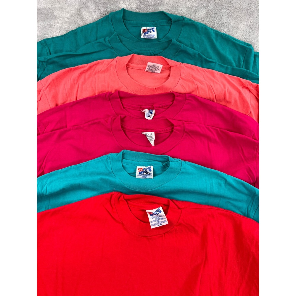 VTG 90's Hanes Beefy-T Single Stitch Blank T-Shirt Lot of 7 XL Multicolor Green